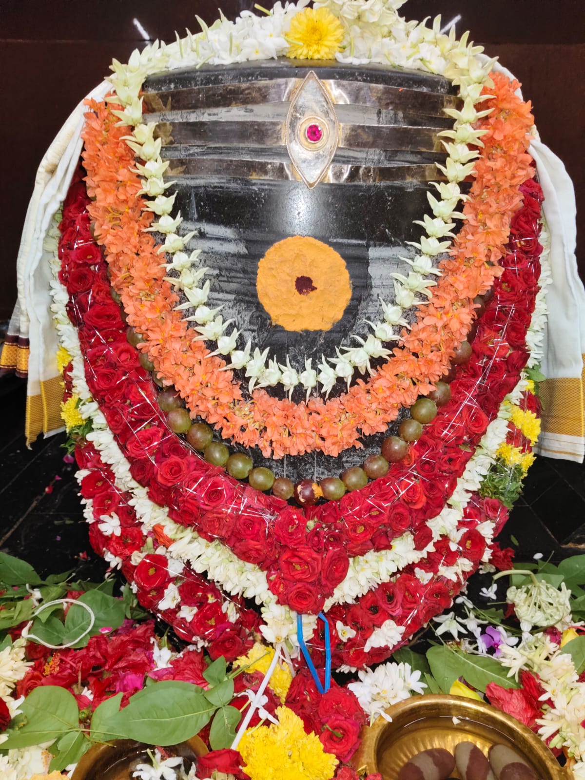 Goddess shrine illuminated for evening worship