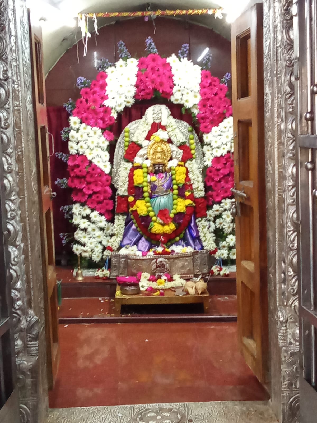 Decorated goddess shrine inside the temple